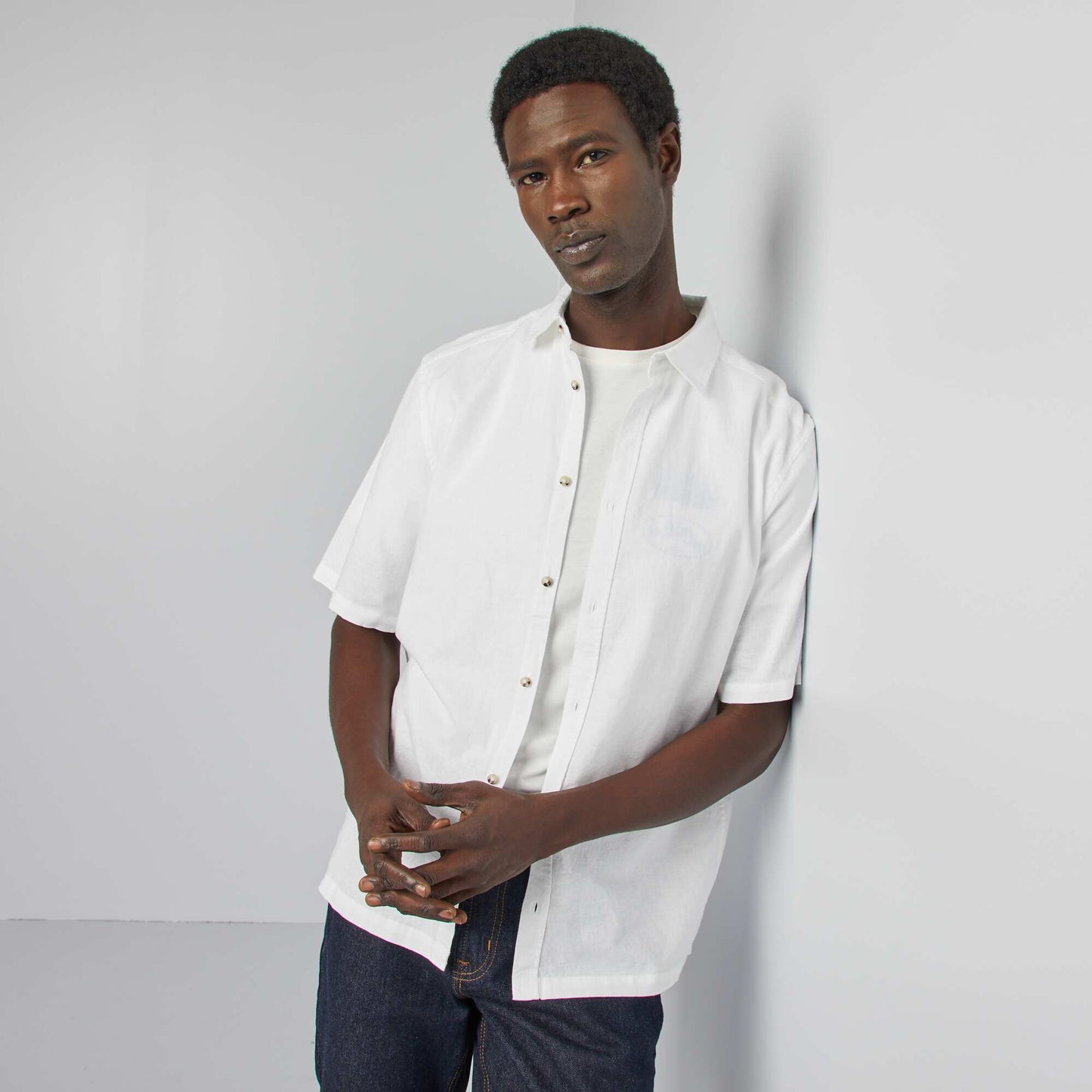 Chemise regular en lin mélangé BLANC