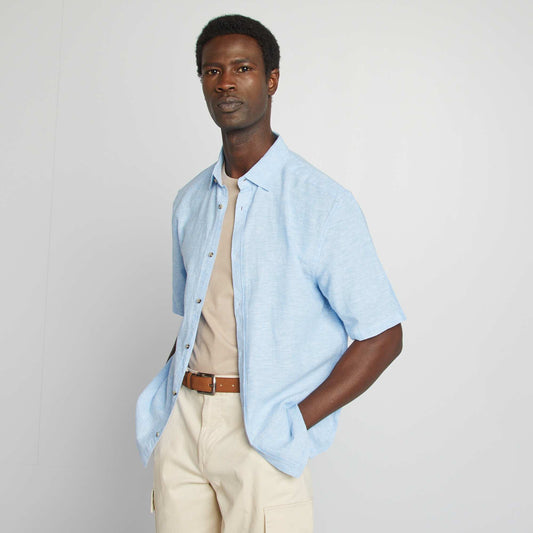 Chemise regular en lin mélangé BLEU CIEL