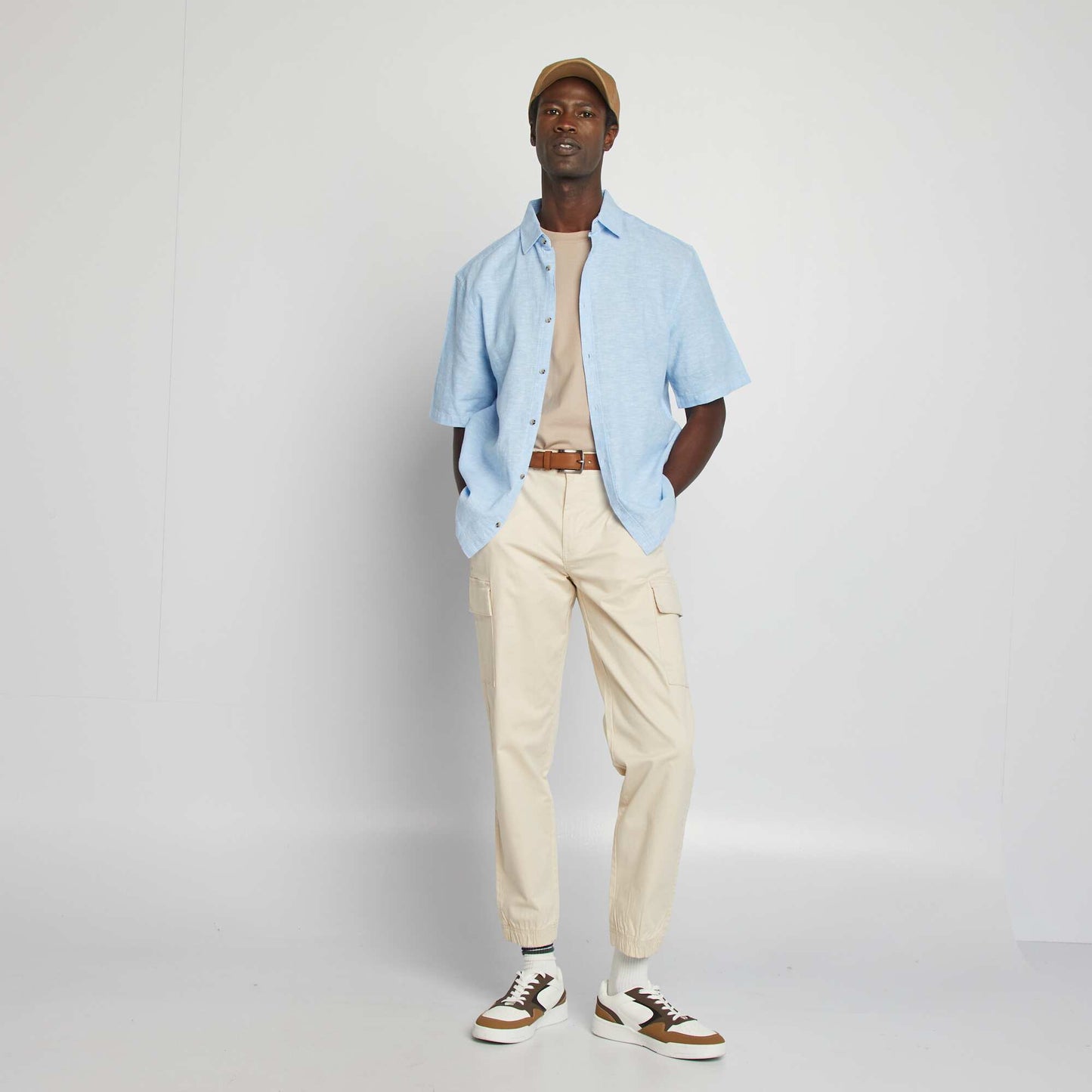 Chemise regular en lin mélangé BLEU CIEL