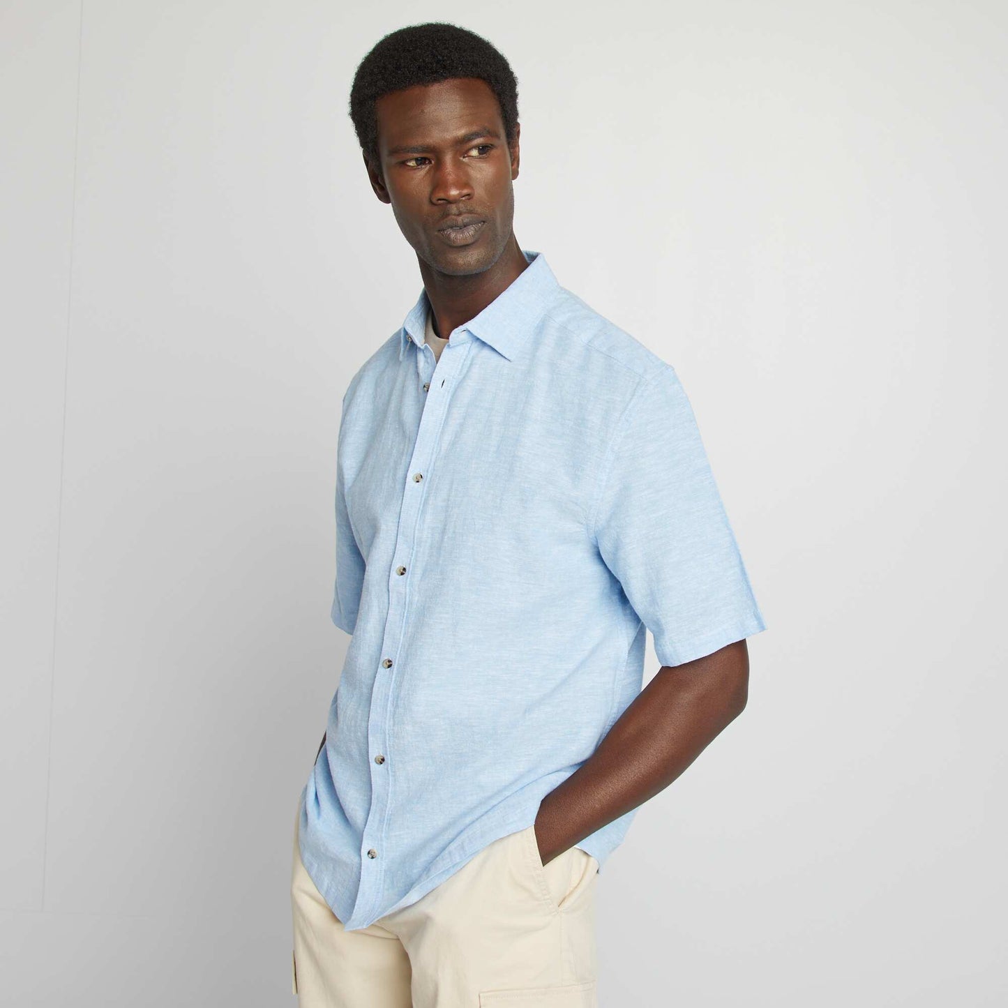Chemise regular en lin mélangé BLEU CIEL