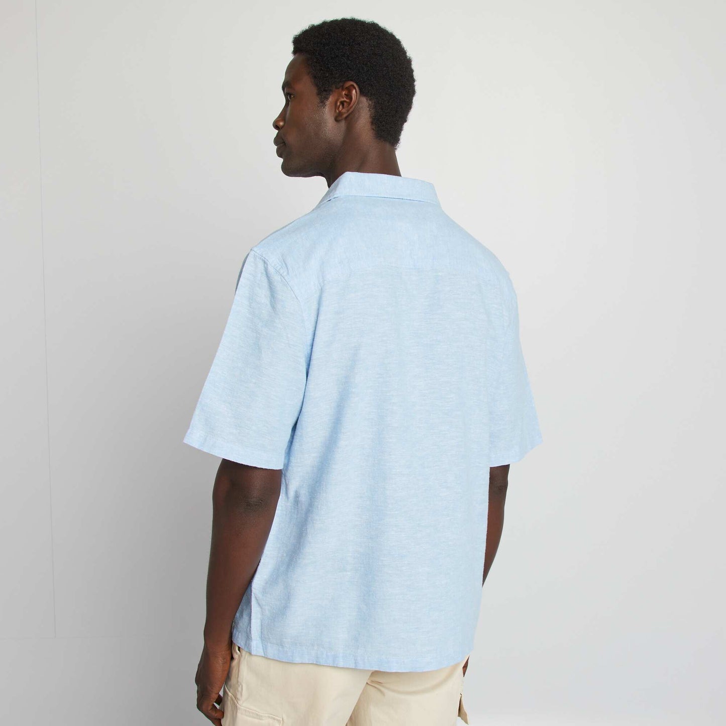 Chemise regular en lin mélangé BLEU CIEL