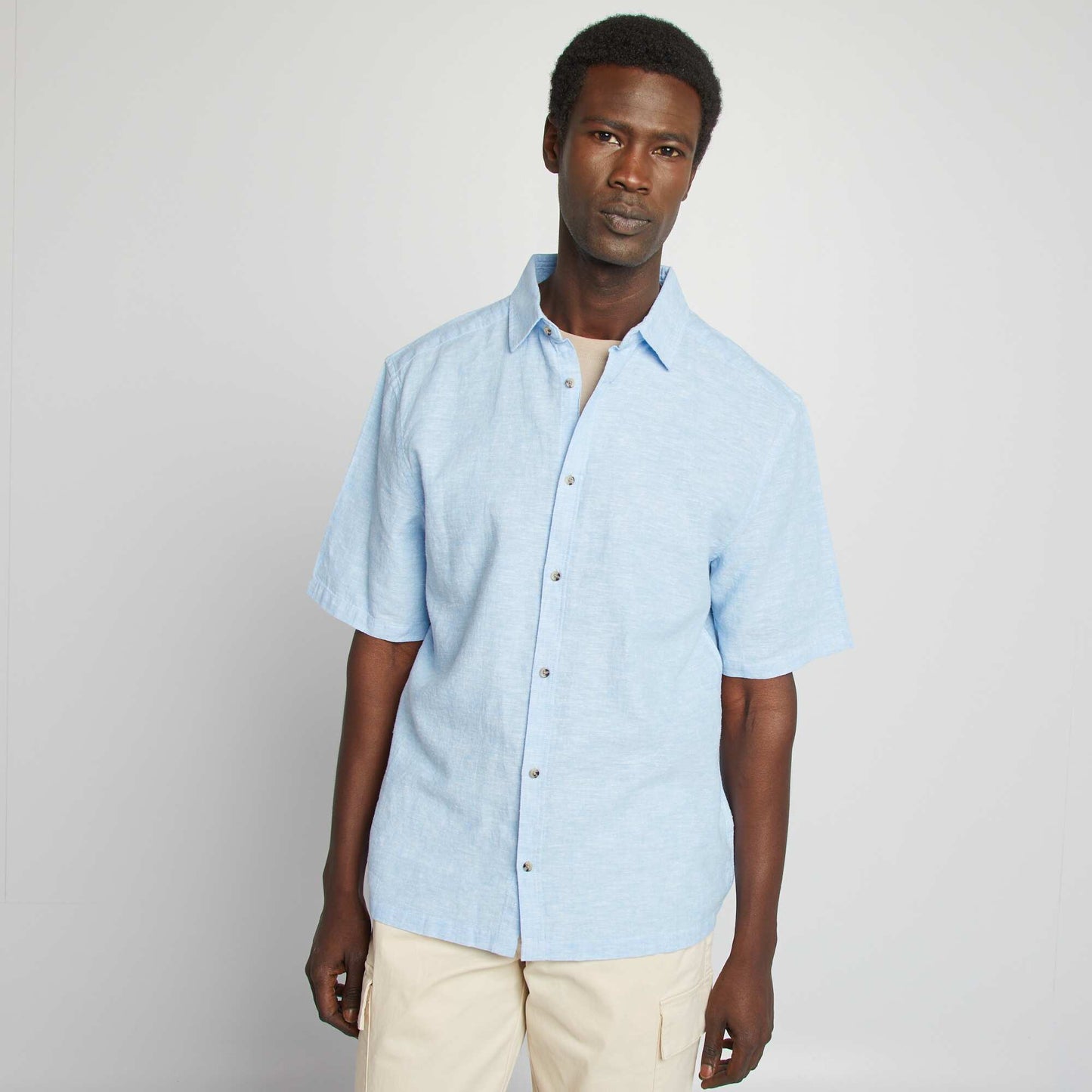 Chemise regular en lin mélangé BLEU CIEL