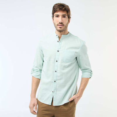 Chemise col mao avec lin VERT