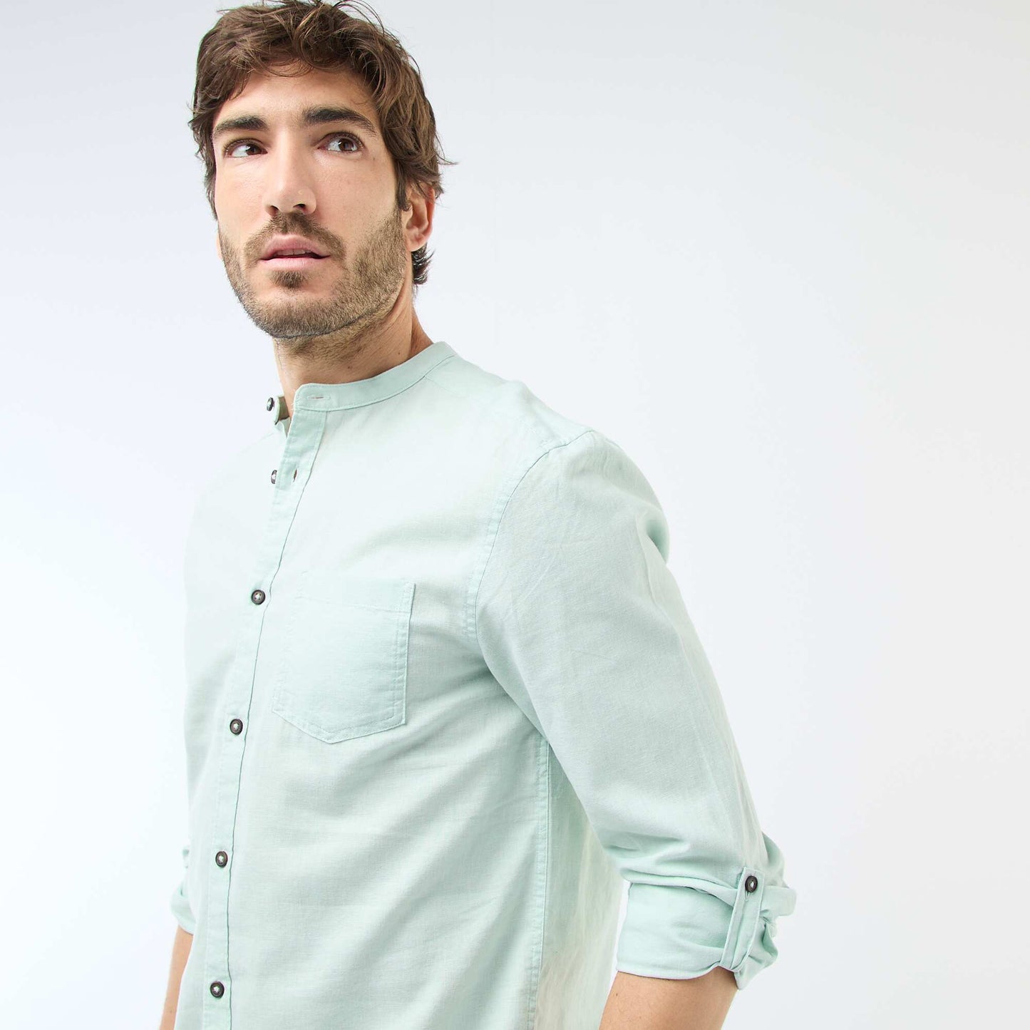 Chemise col mao avec lin VERT