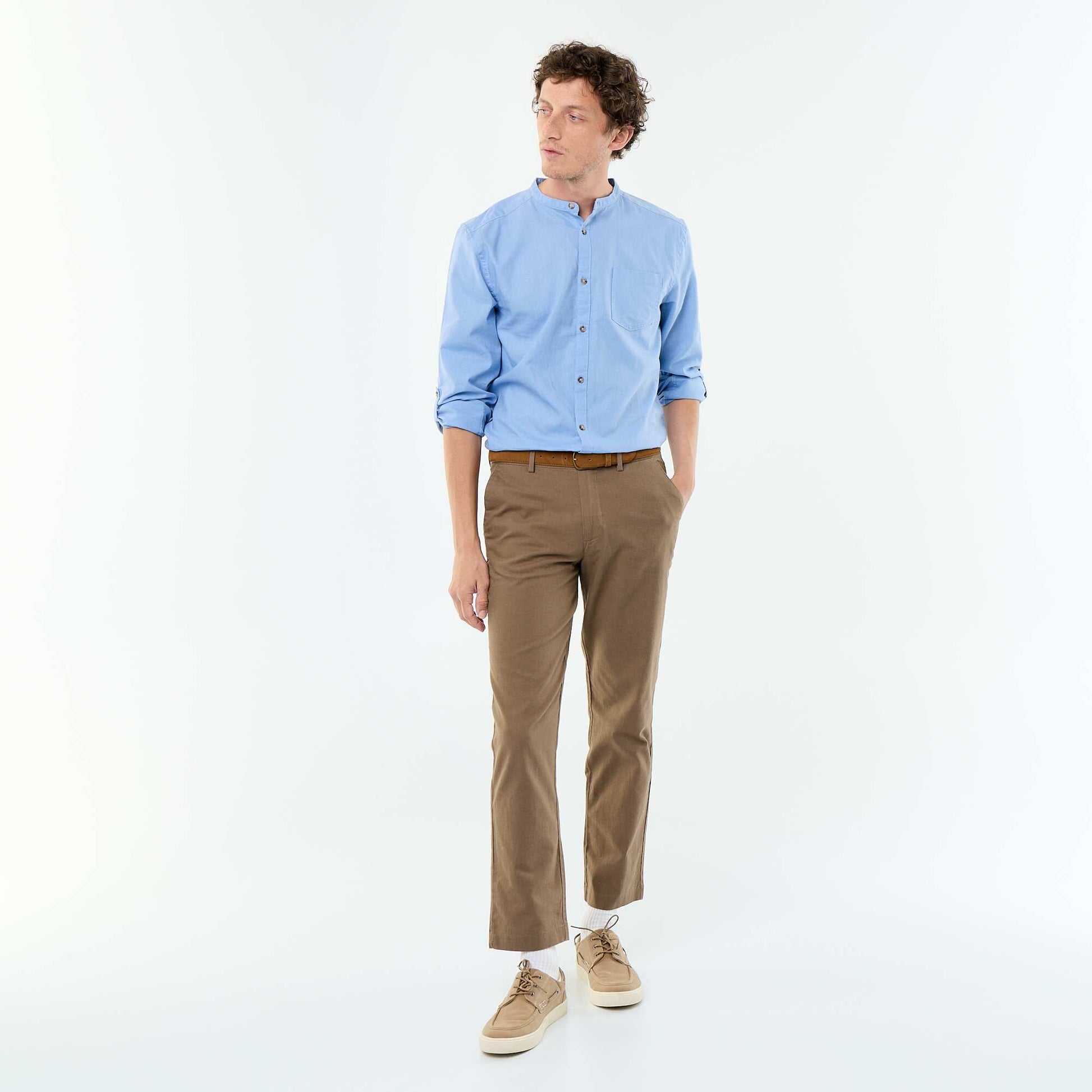 Chemise col mao avec lin BLEU