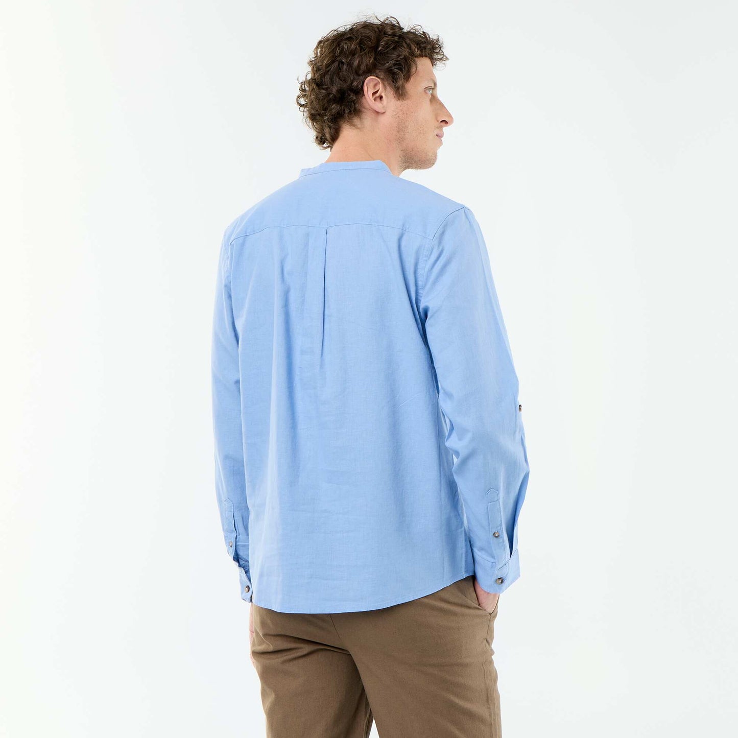 Chemise col mao avec lin BLEU
