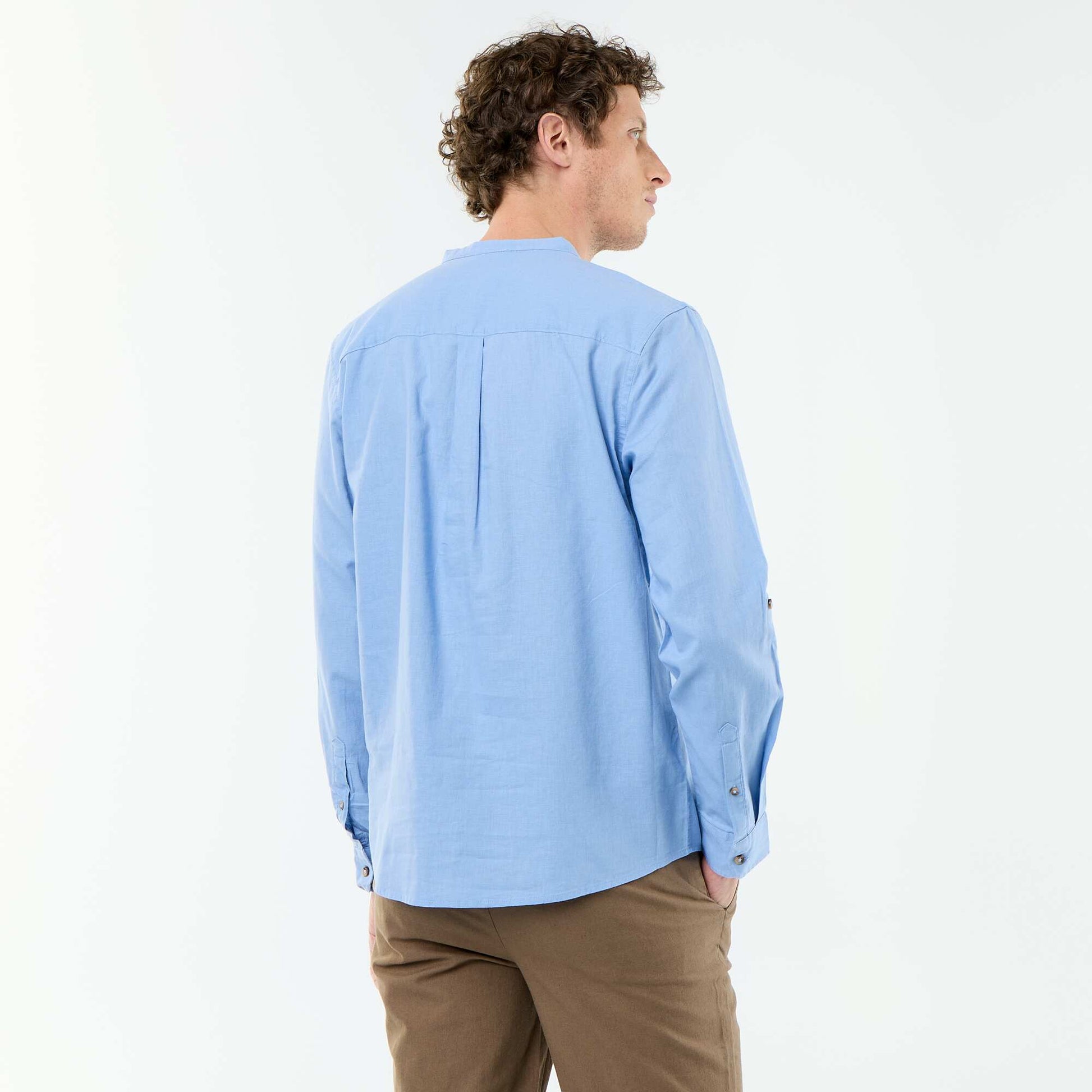Chemise col mao avec lin BLEU