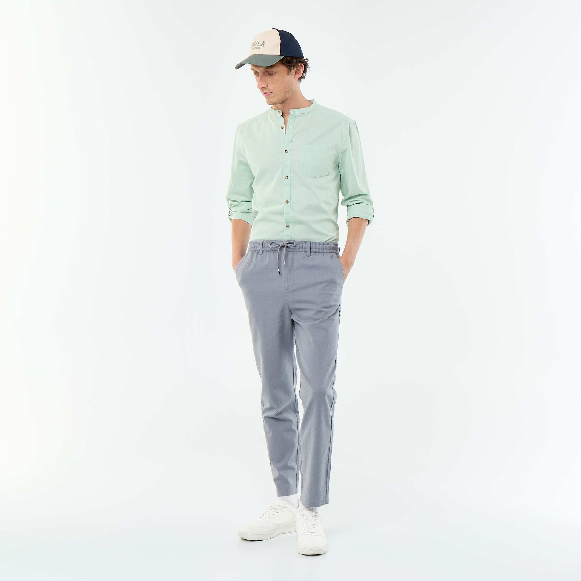 Chemise col mao avec lin VERT