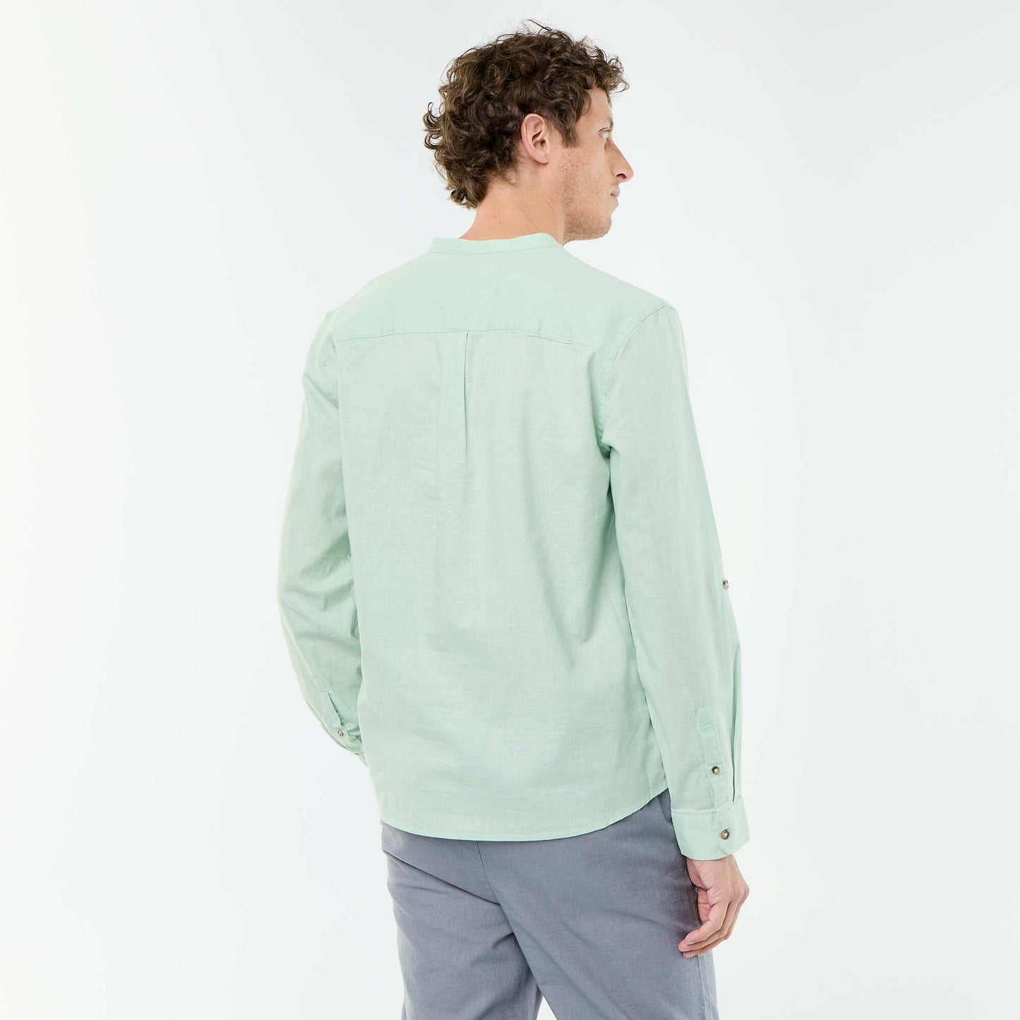 Chemise col mao avec lin VERT