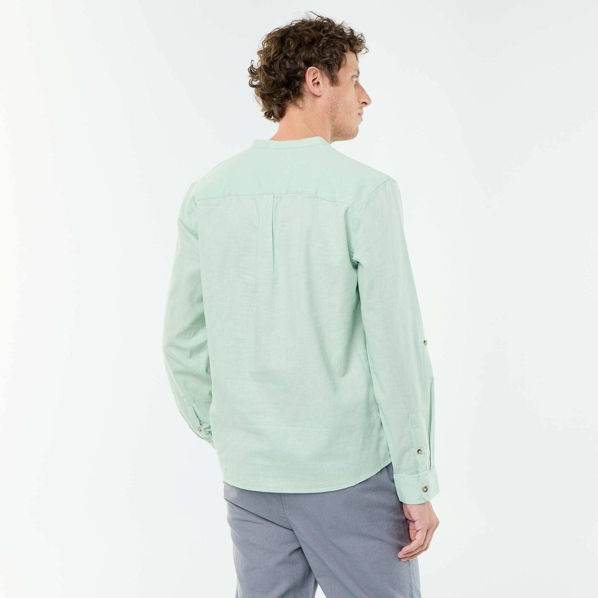 Chemise col mao avec lin VERT