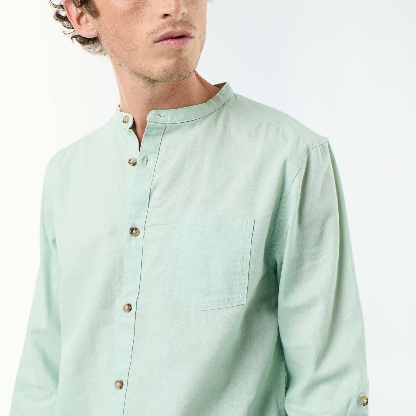Chemise col mao avec lin VERT