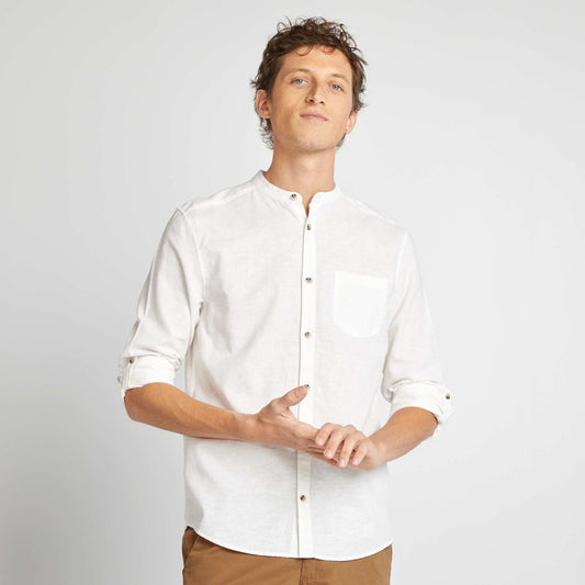 Chemise col mao avec lin BLANC