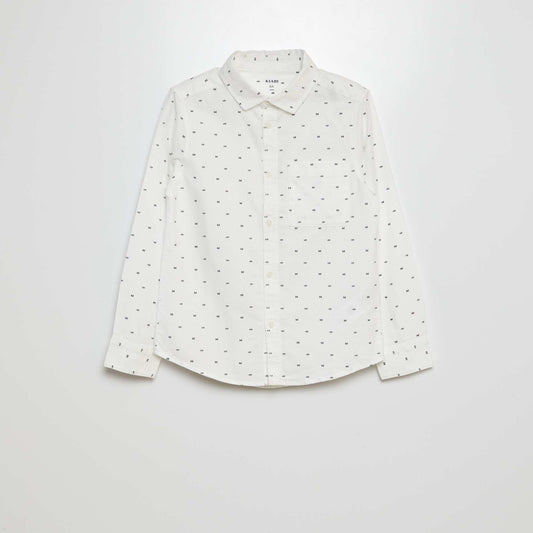 Chemise à motif manches longues retroussables BLANC