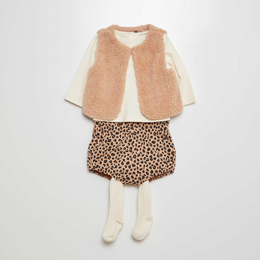 Ensemble veste + t-shirt + short + collants - 4 pièces Beige