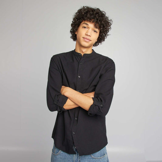 Chemise unie col tunisien NOIR