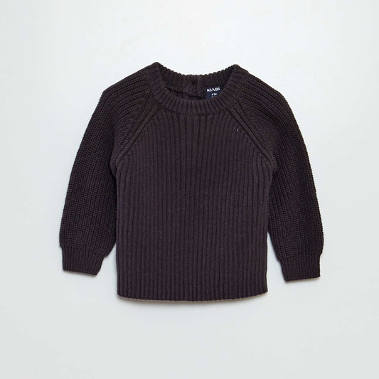 Pull en maille tricot col 3 boutons Anthracite