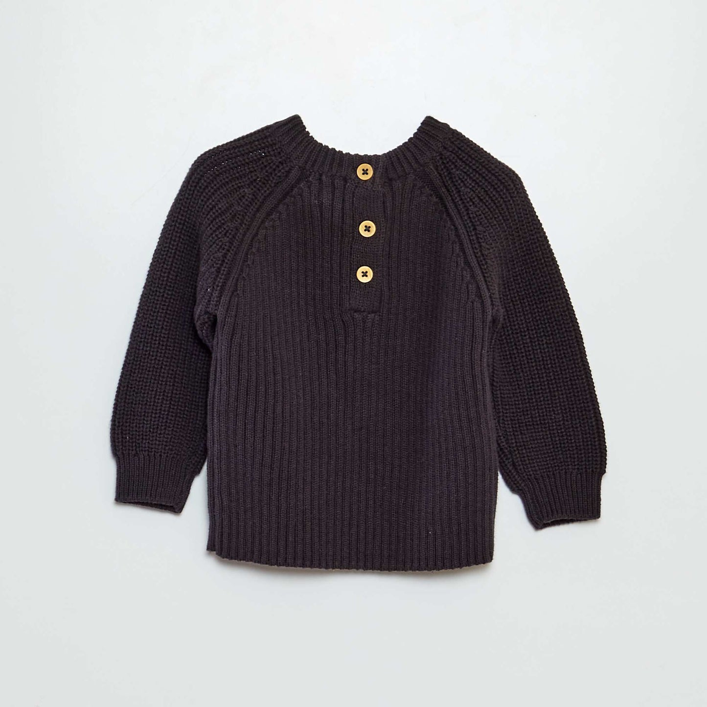 Pull en maille tricot col 3 boutons Anthracite