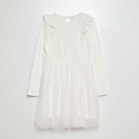 Robe effet 2 en 1 avec un jupon en tulle BLANC