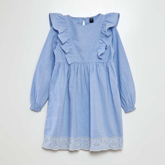 Robe avec volants et broderies BLEU