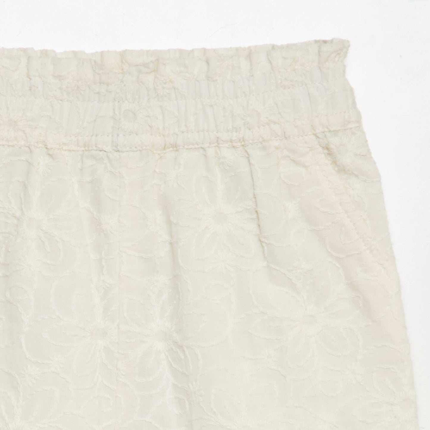 Pantalon large avec broderies anglaises et voile de coton BLANC