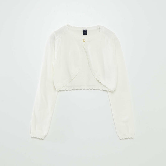 Gilet en maille fantaisie 1 bouton BLANC