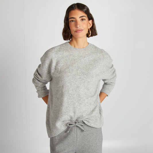 Pull long à col rond Gris