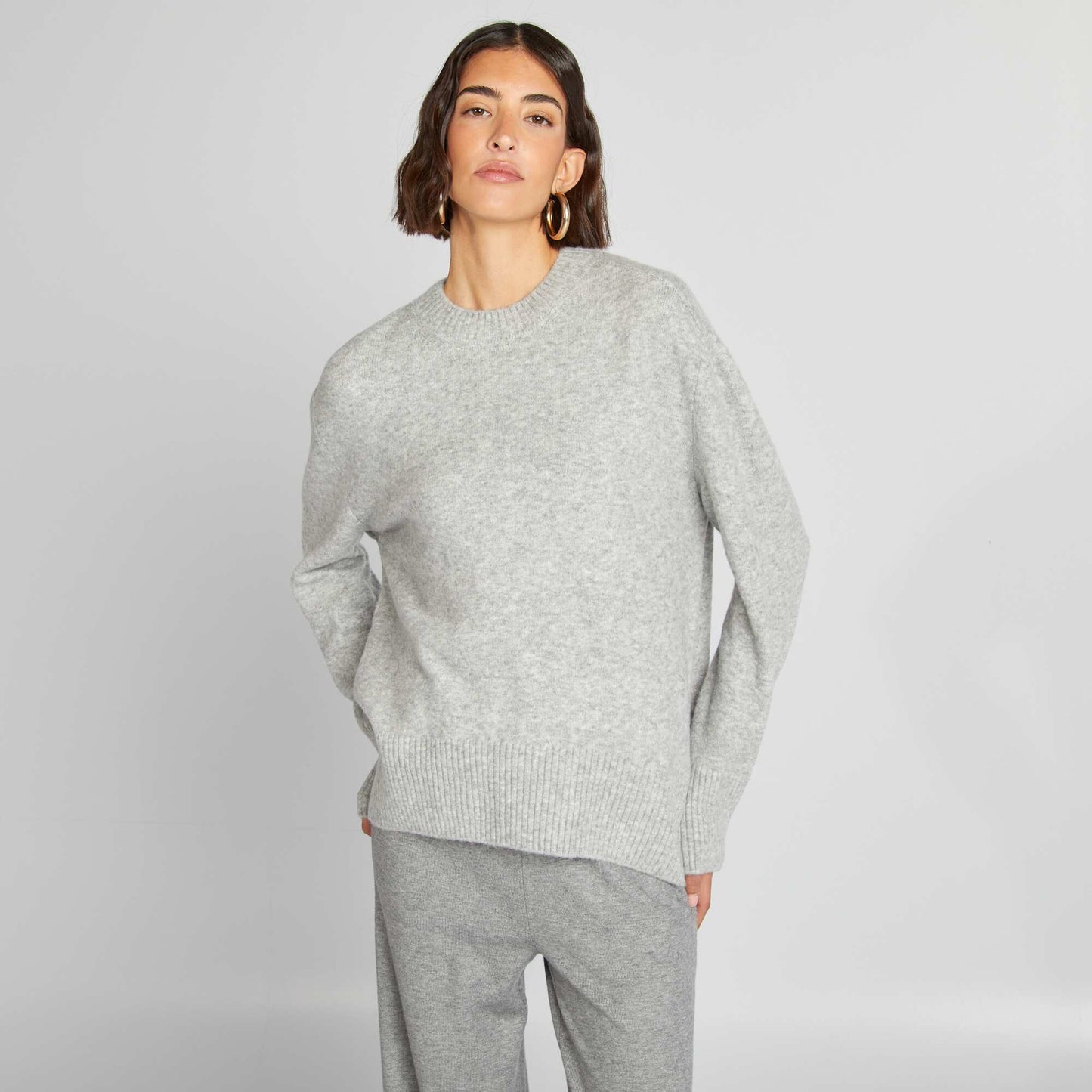 Pull long à col rond Gris