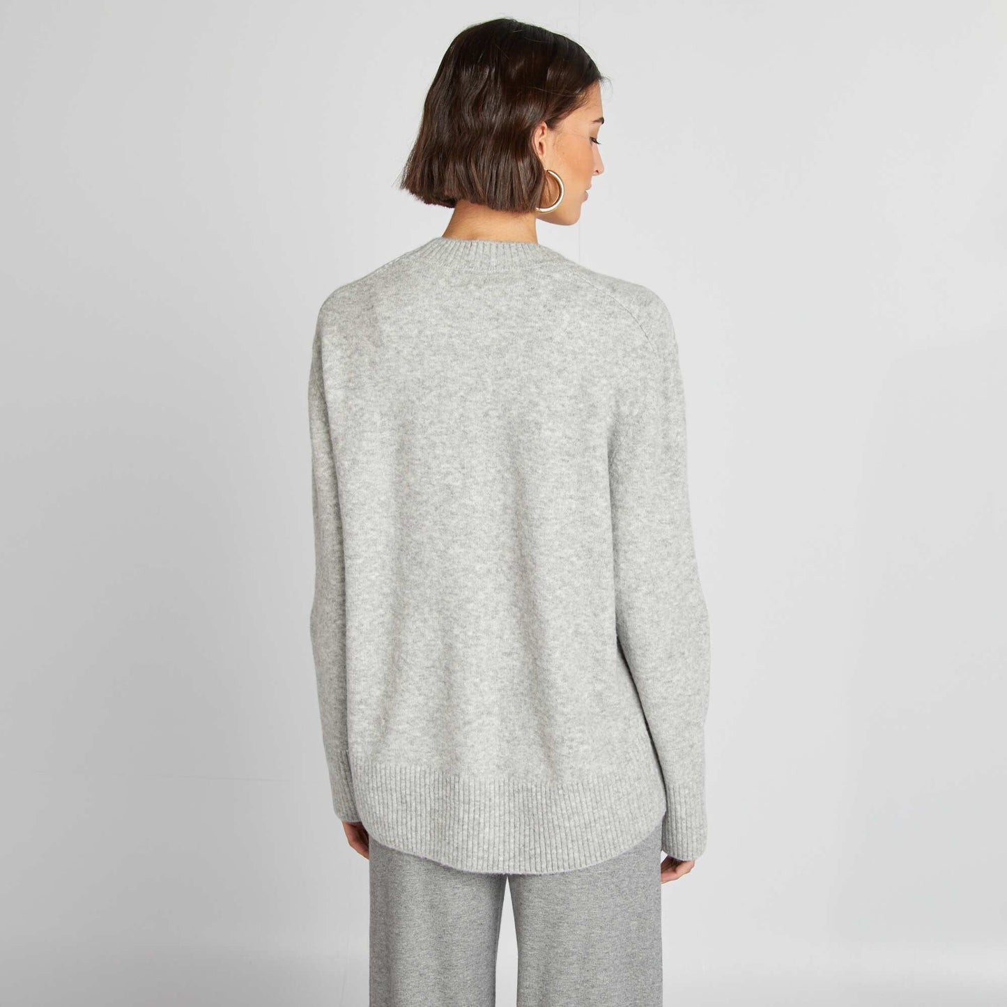 Pull long à col rond Gris
