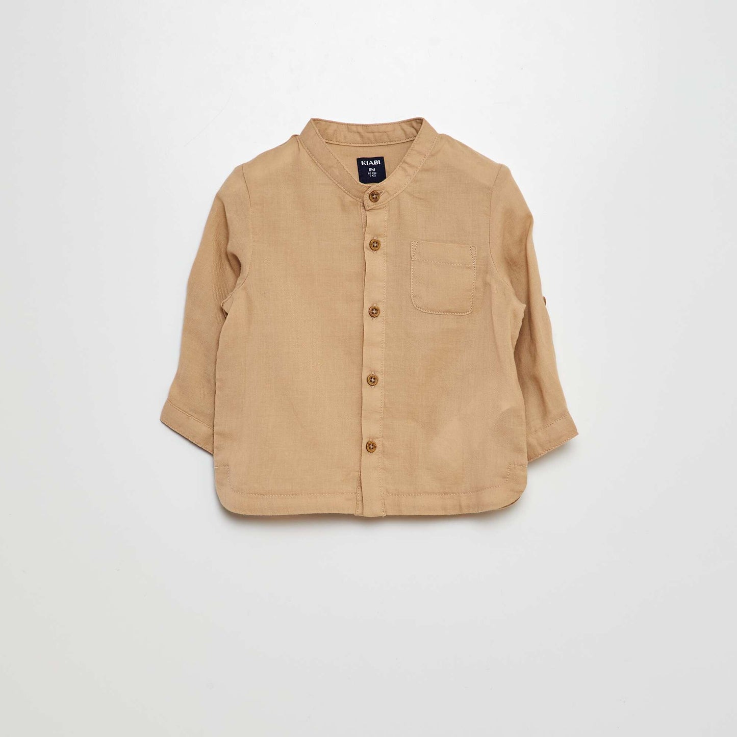 Chemise matière légère col mao Beige