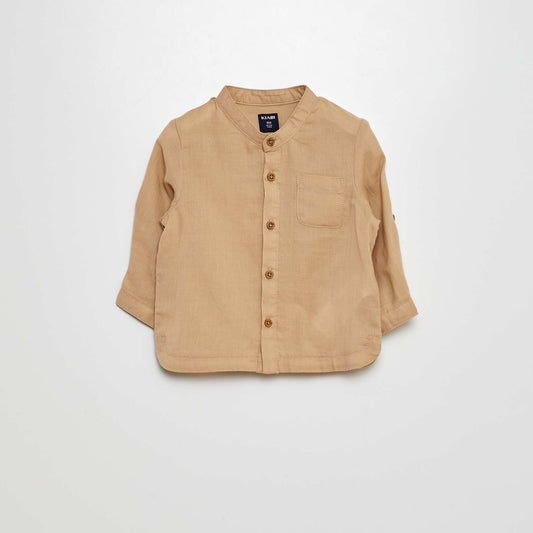 Chemise matière légère col mao Beige