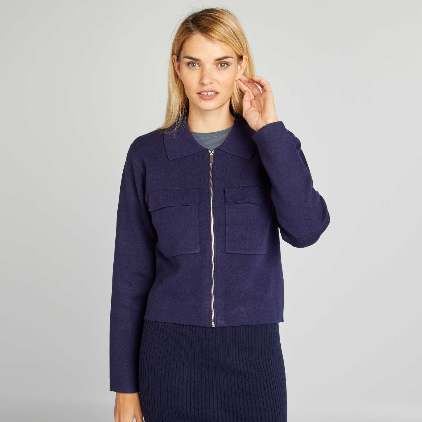 Gilet zippé avec col polo Bleu