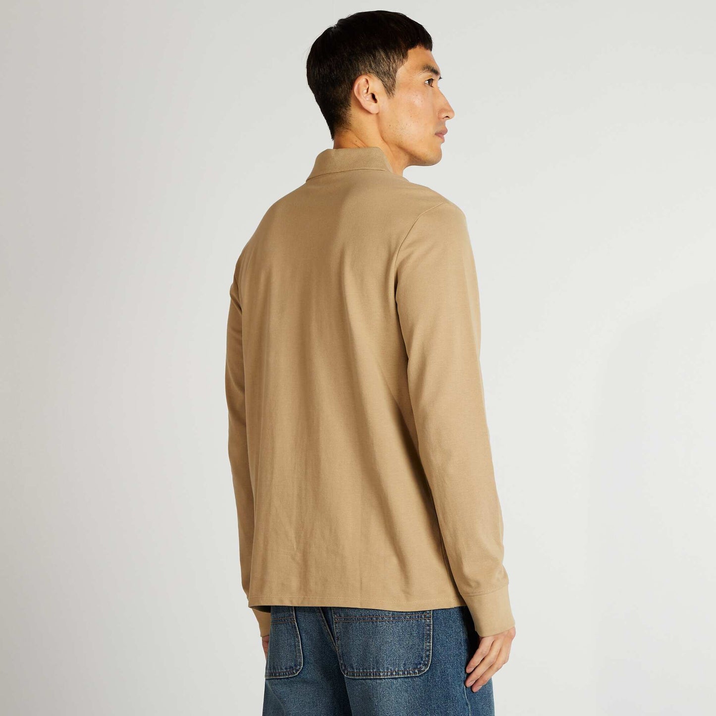 Polo manches longues en piqué de coton Beige