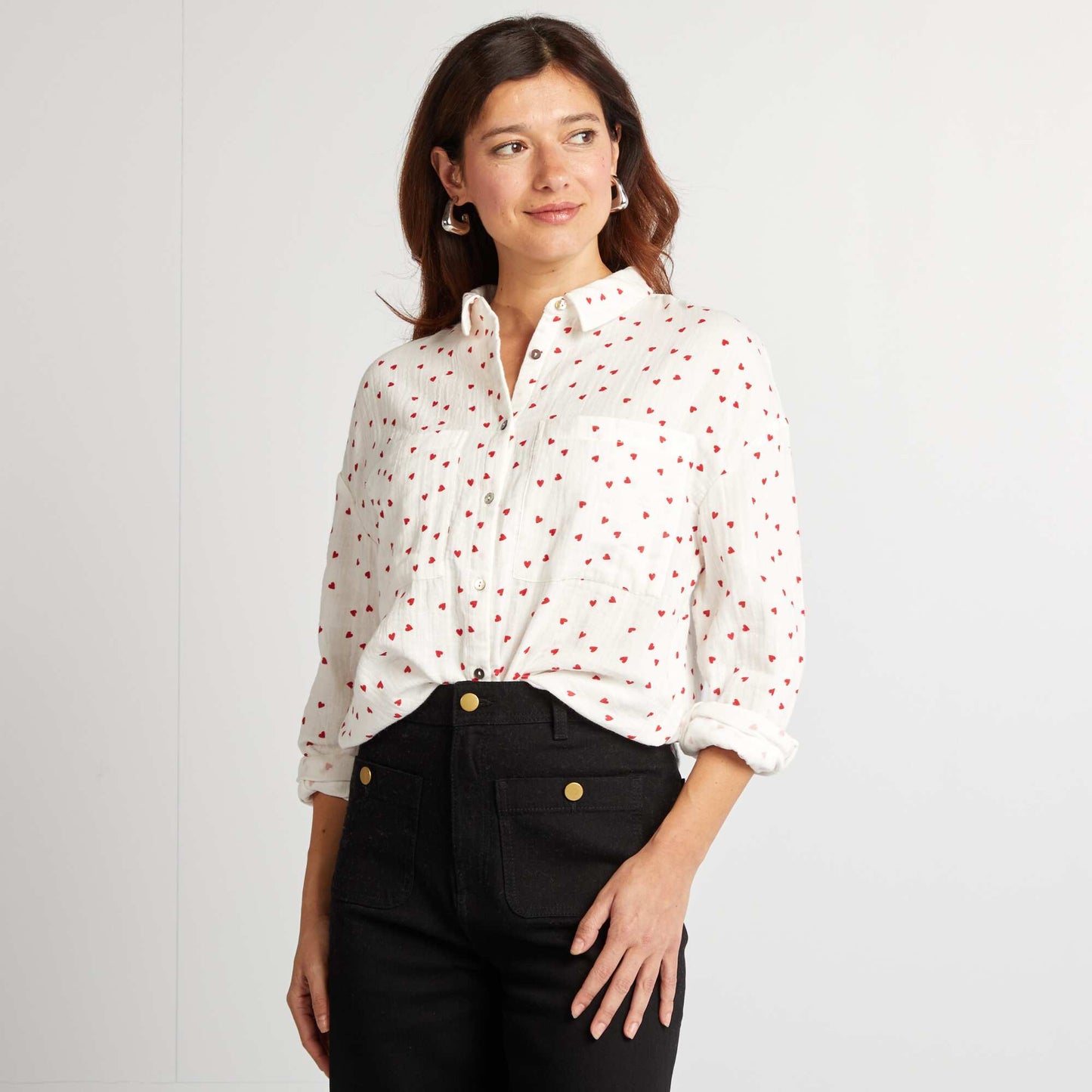 Chemise en gaze de coton - Saint-valentin ROUGE