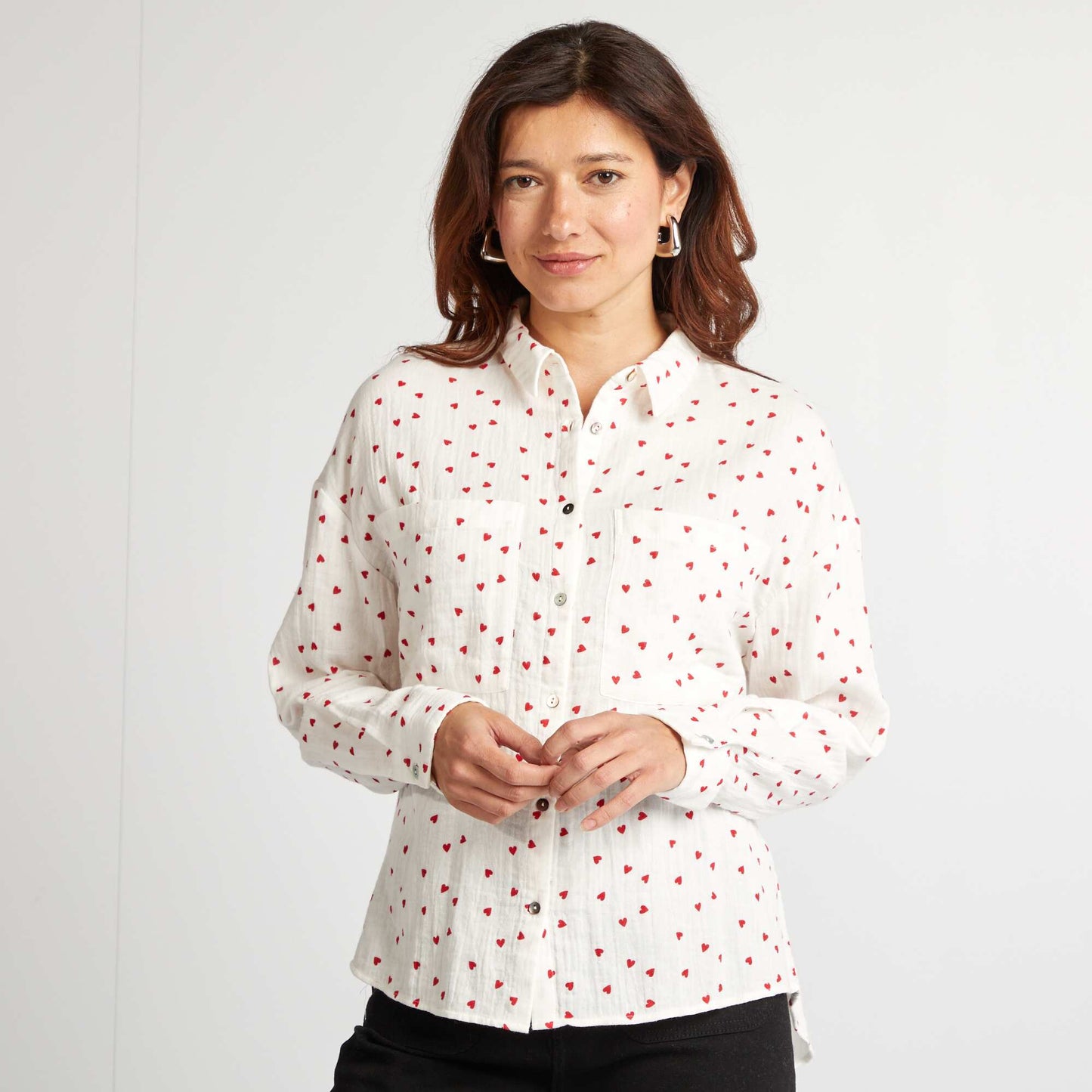 Chemise en gaze de coton - Saint-valentin ROUGE