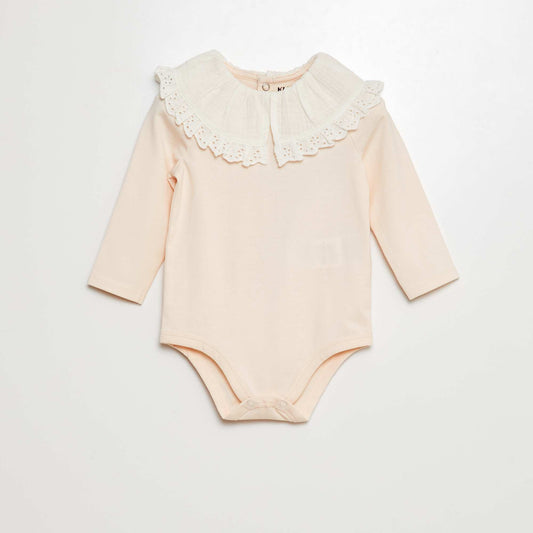 Body avec col en double gaze de coton avec broderies anglaises ROSE