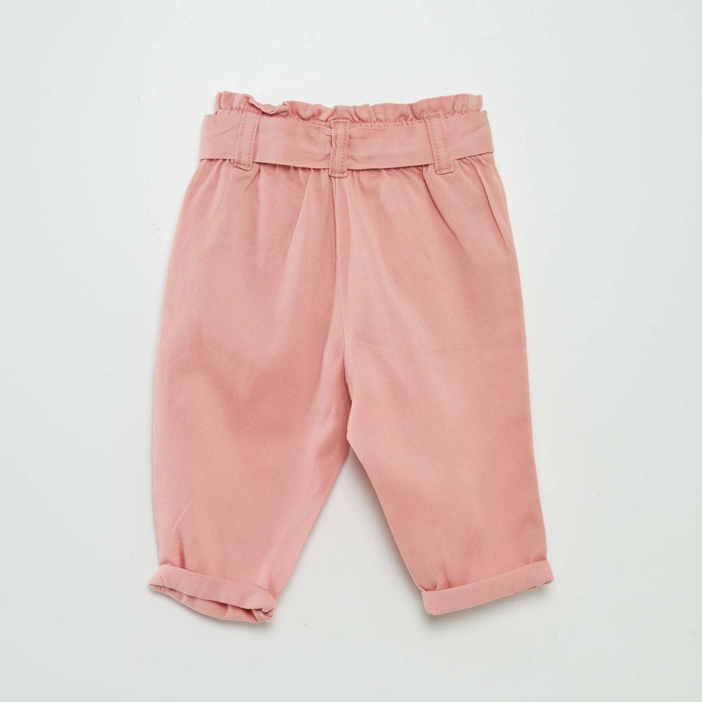 Pantalon uni avec ceinture et volants Rose