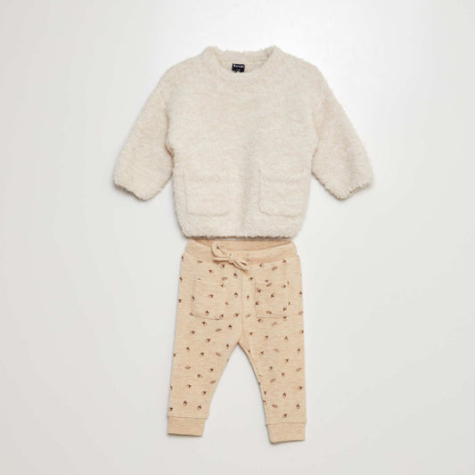 Ensemble pull + pantalon en maille doudou - 2 pièces BEIGE