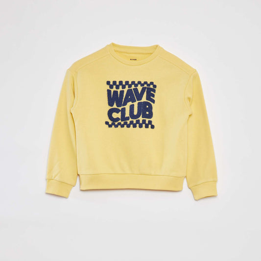 Sweat en molleton  avec inscription en maille bouclette JAUNE
