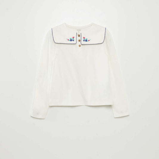 Tee-shirt avec col claudine carré Blanc