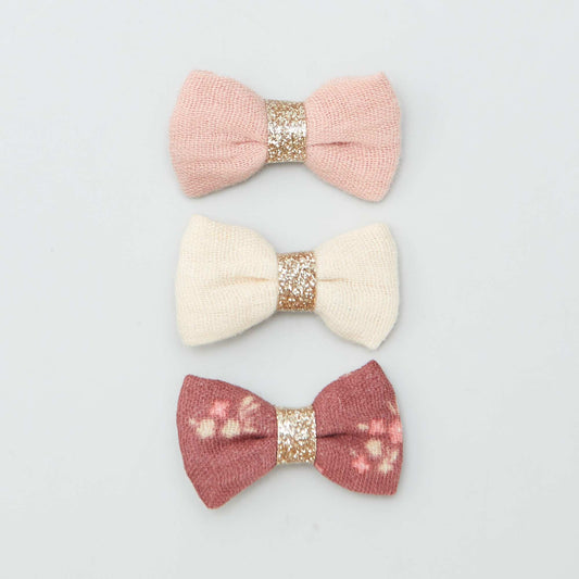 Lot de 3 pinces croco à noeud ROSE