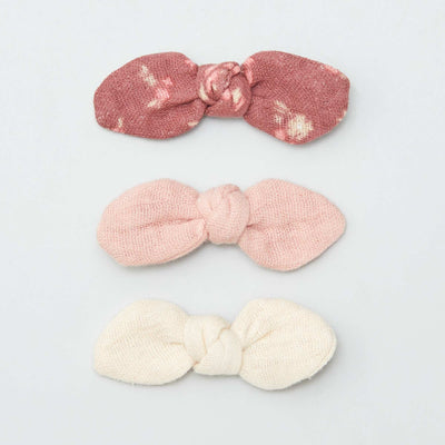 Lot de 3 pinces croco à noeud Rose