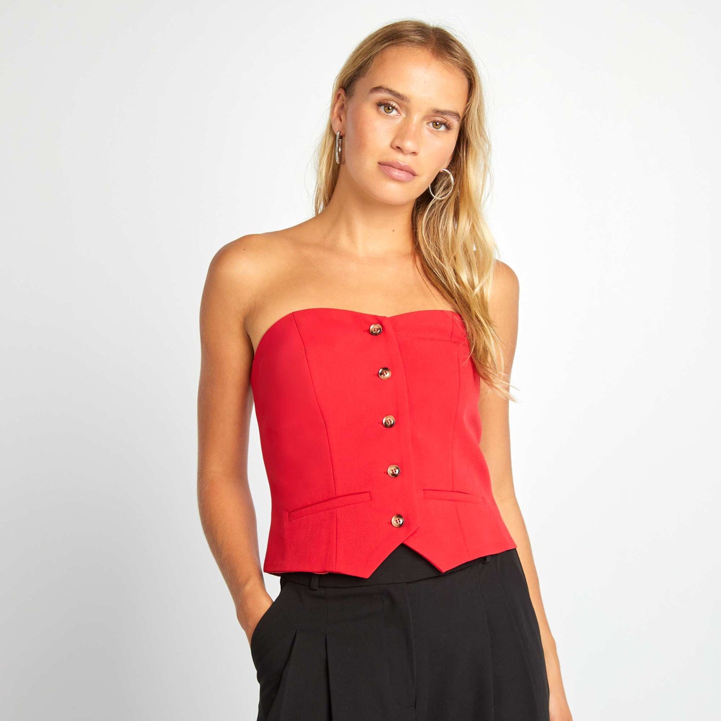 Bustier uni boutonné Rouge