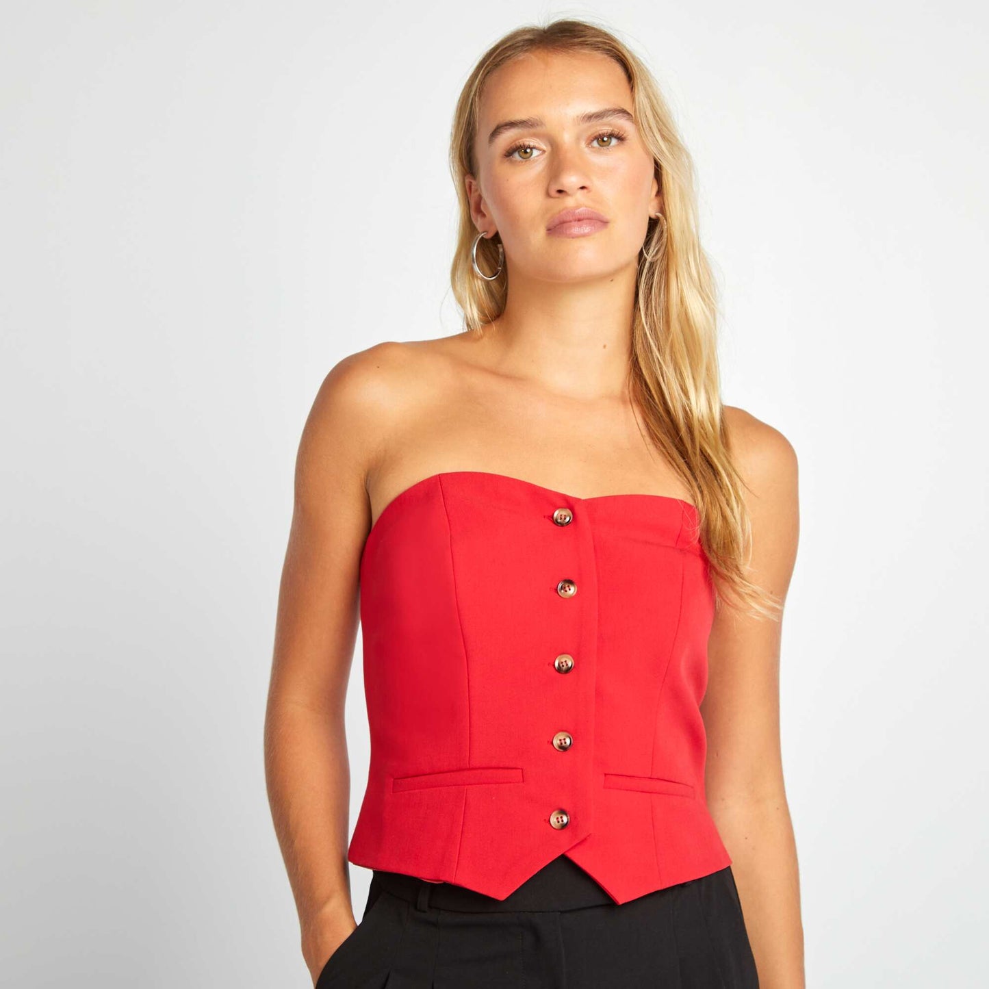 Bustier uni boutonné Rouge