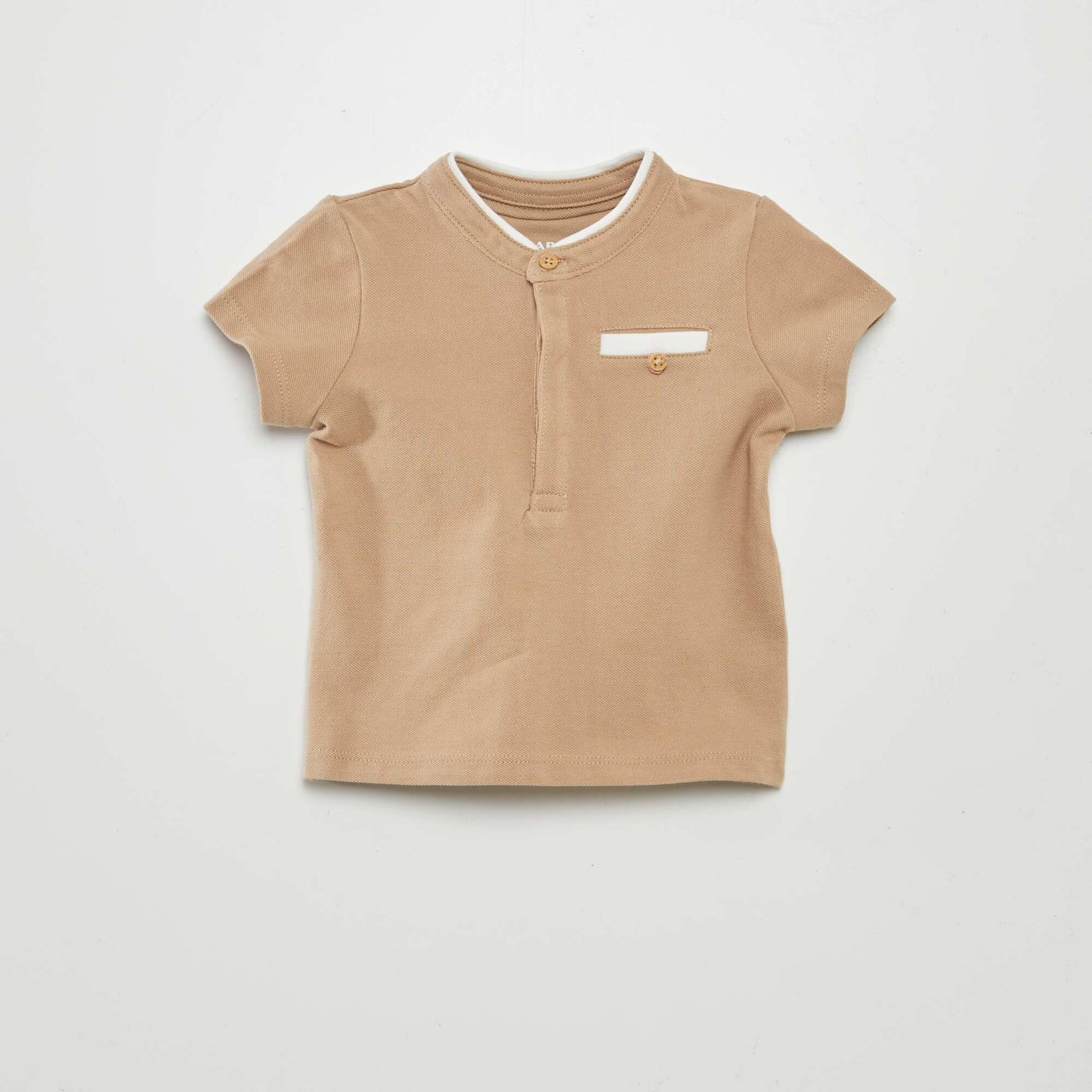 Polo en piqué de coton col mao Beige