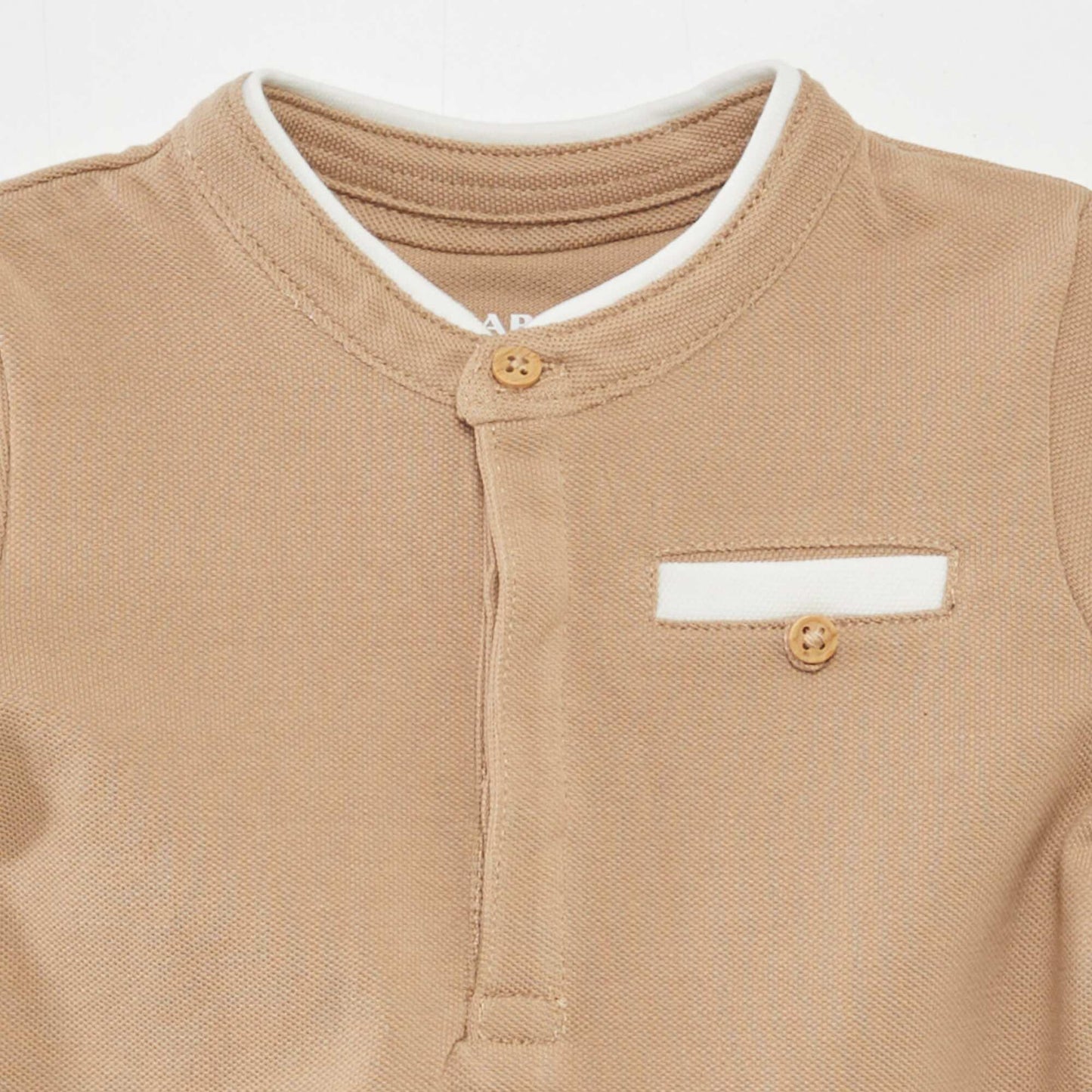 Polo en piqué de coton col mao Beige