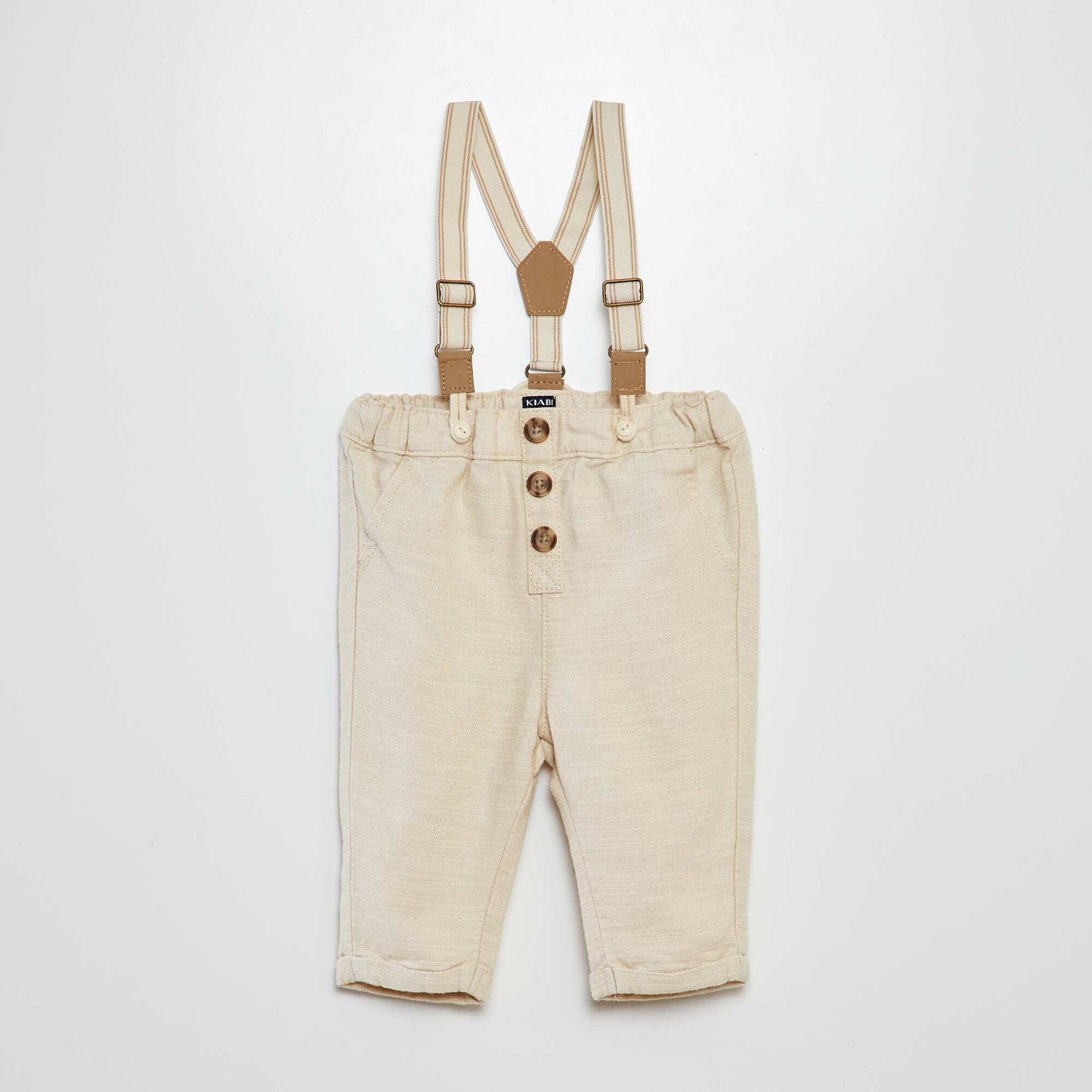 Pantalon type chino avec bretelles amovibles BLANC