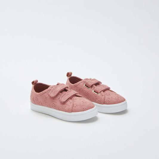 Baskets à scratchs avec broderie ROSE