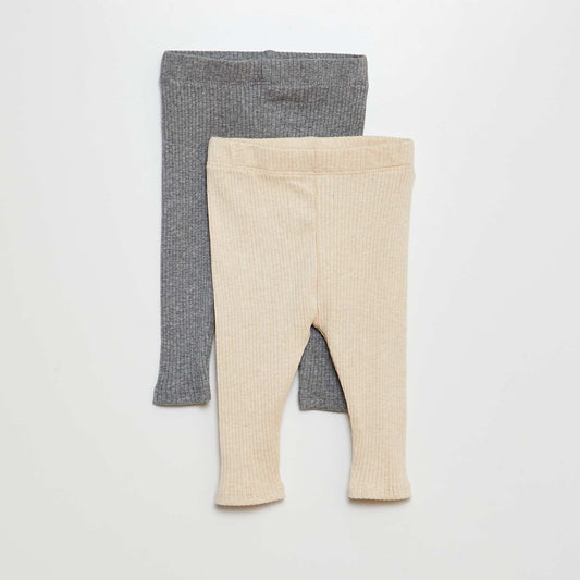 Lot de 2 leggings côtelés Beige/gris