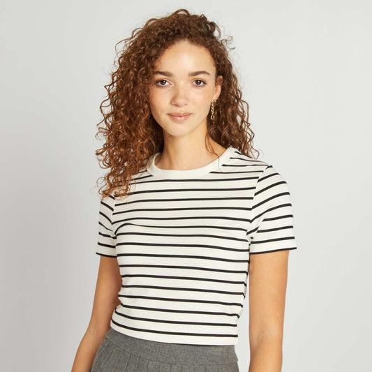 T-shirt marinière en coton stretch BLANC