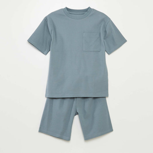 Ensemble pyjama court matière gaufrée - 2 pièces BLEU